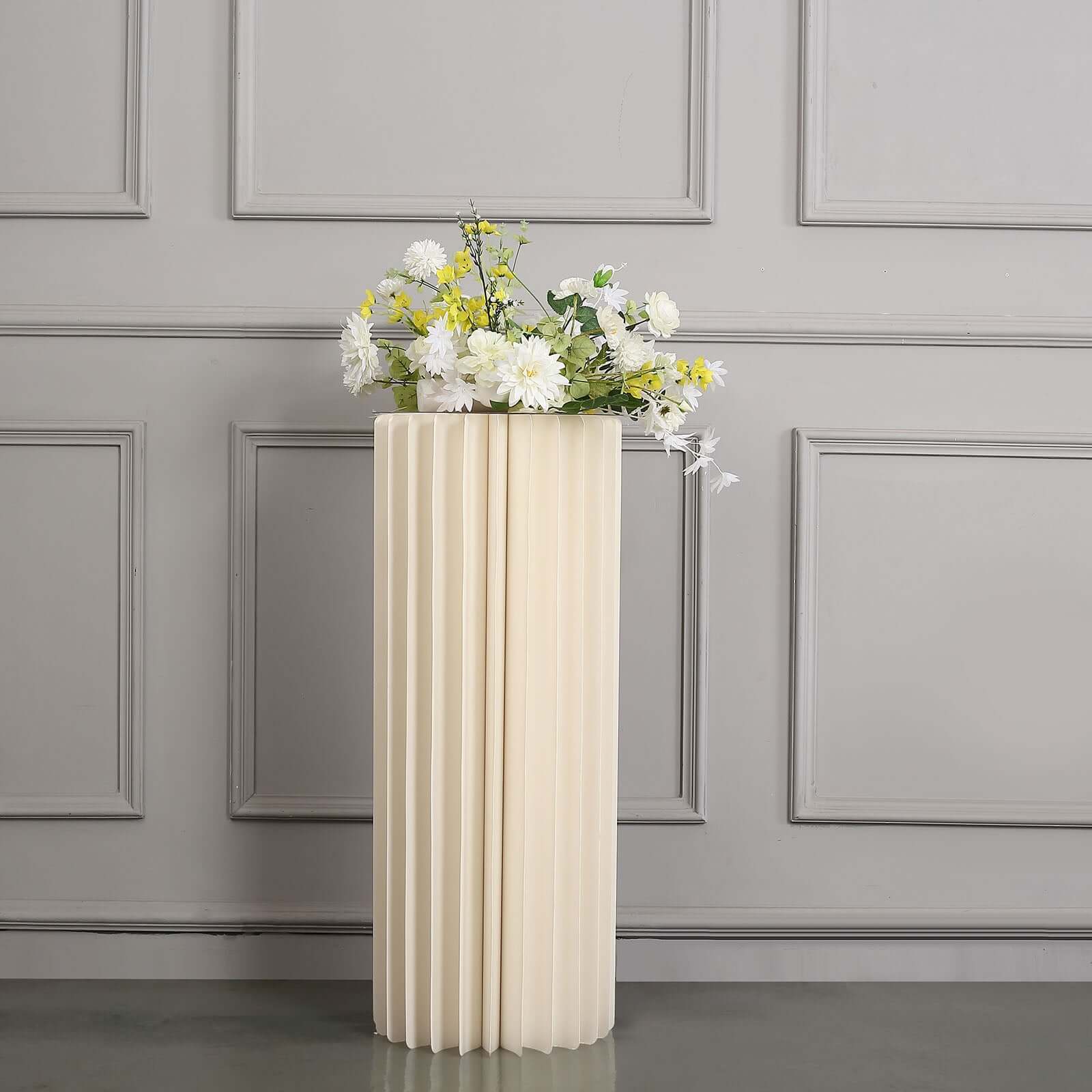 Ivory Cylinder Pillar Pedestal Stand, Display Column Stand With Top Plate 40