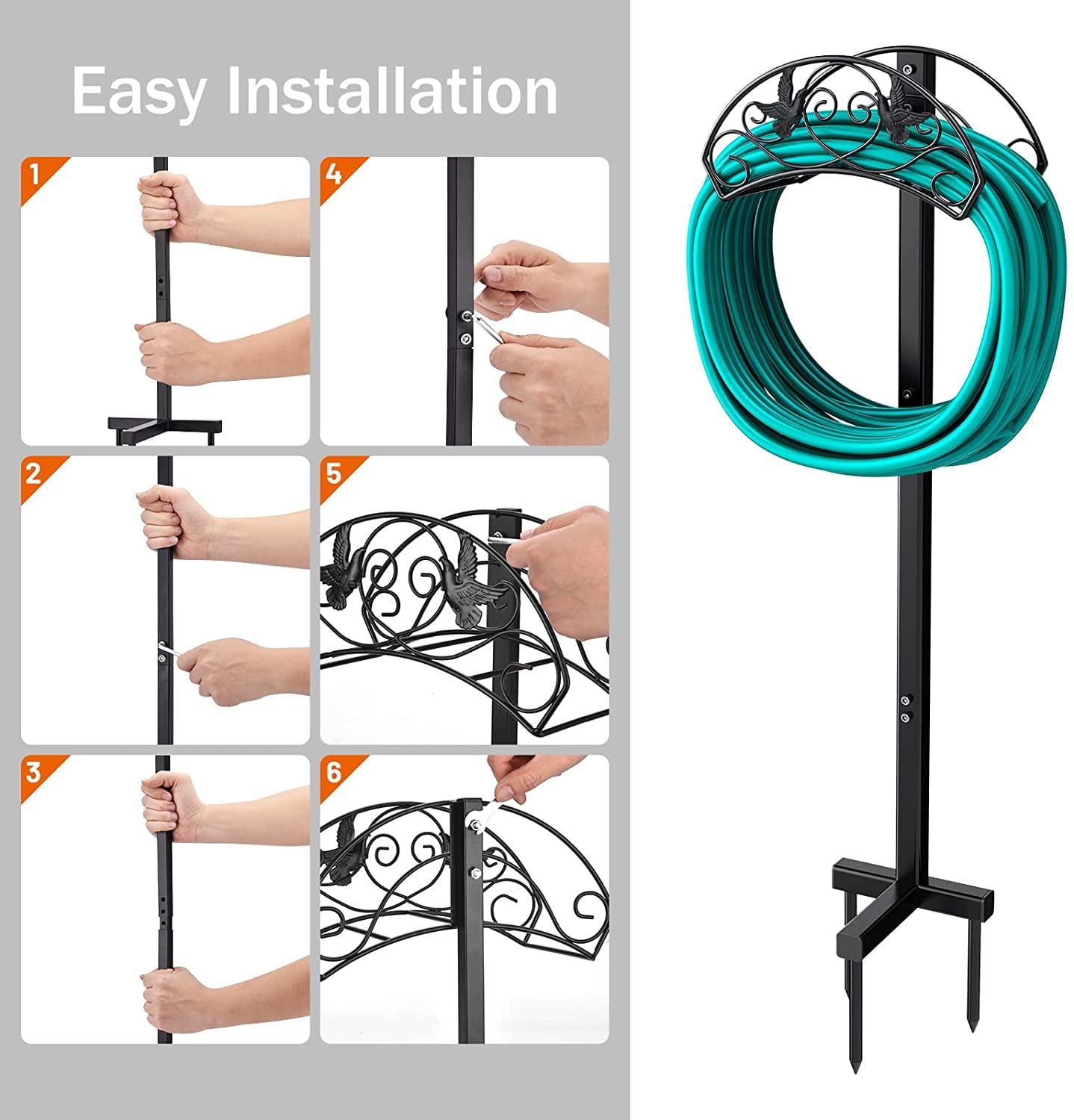 CreiYuan Garden Hose Holder， Water Hose Stand Freestanding Metal Hose Hanger， Detachable Heavy Duty Hose Storage Stand for Outdoor (Lovebirds)