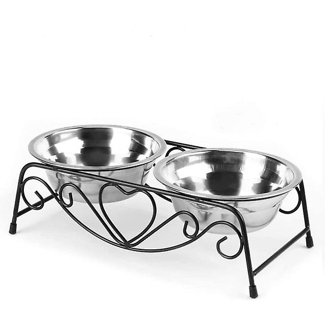 Stainless steel double dog bowls with stand