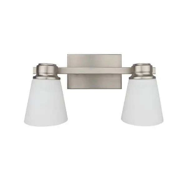 Jordan 2-Light Vanity Light in Satin Nickel with Frosted White Glass Shades - 15.12 x 8.12 x 6.87