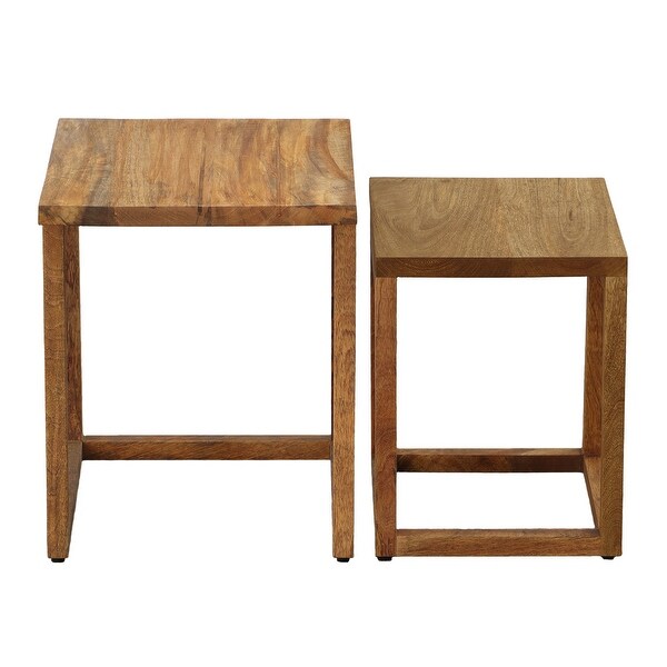 Brown Rectangular 2 Piece Mango Wood Nesting Side Table Set