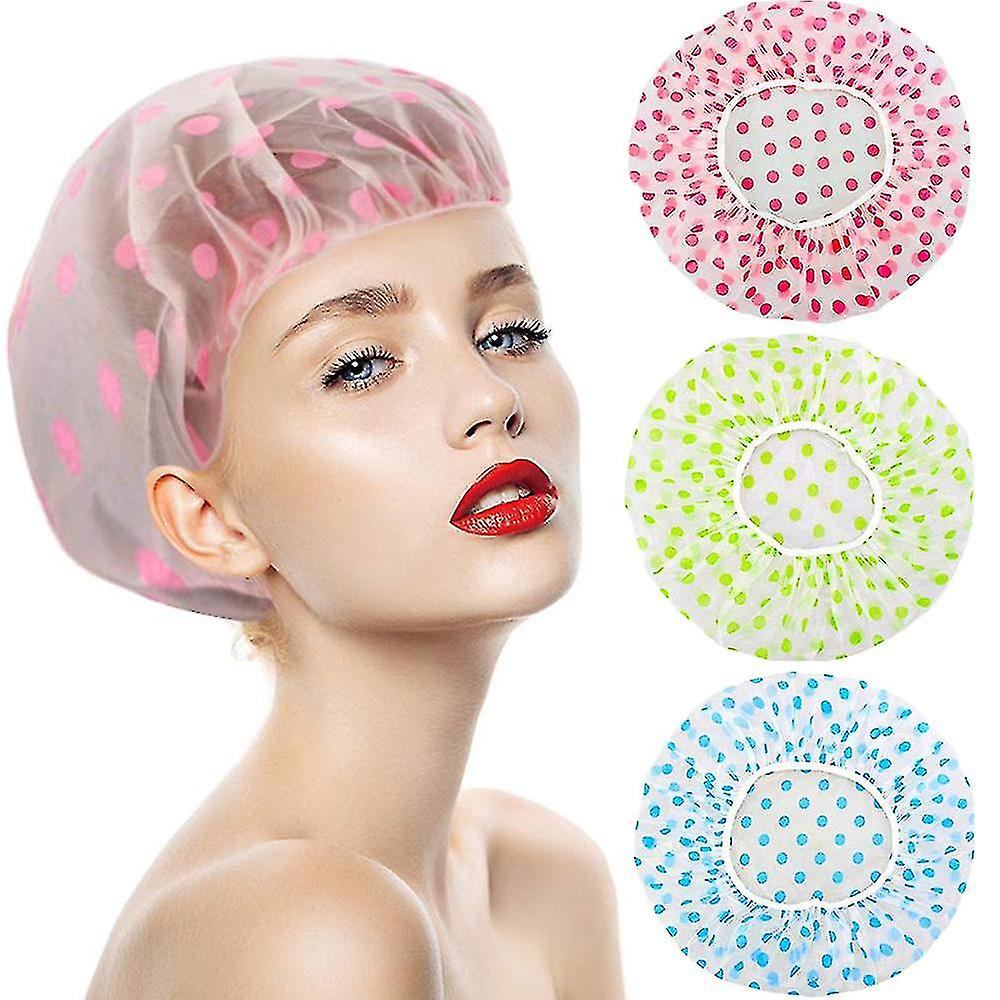 3 Pieces Waterproof Eva Plastic Caps，elastic Reusable Bathing Hair Cap，beauty Salon Spa Shower Caps Lace Elastic Band Flower Printed Hat Environmental