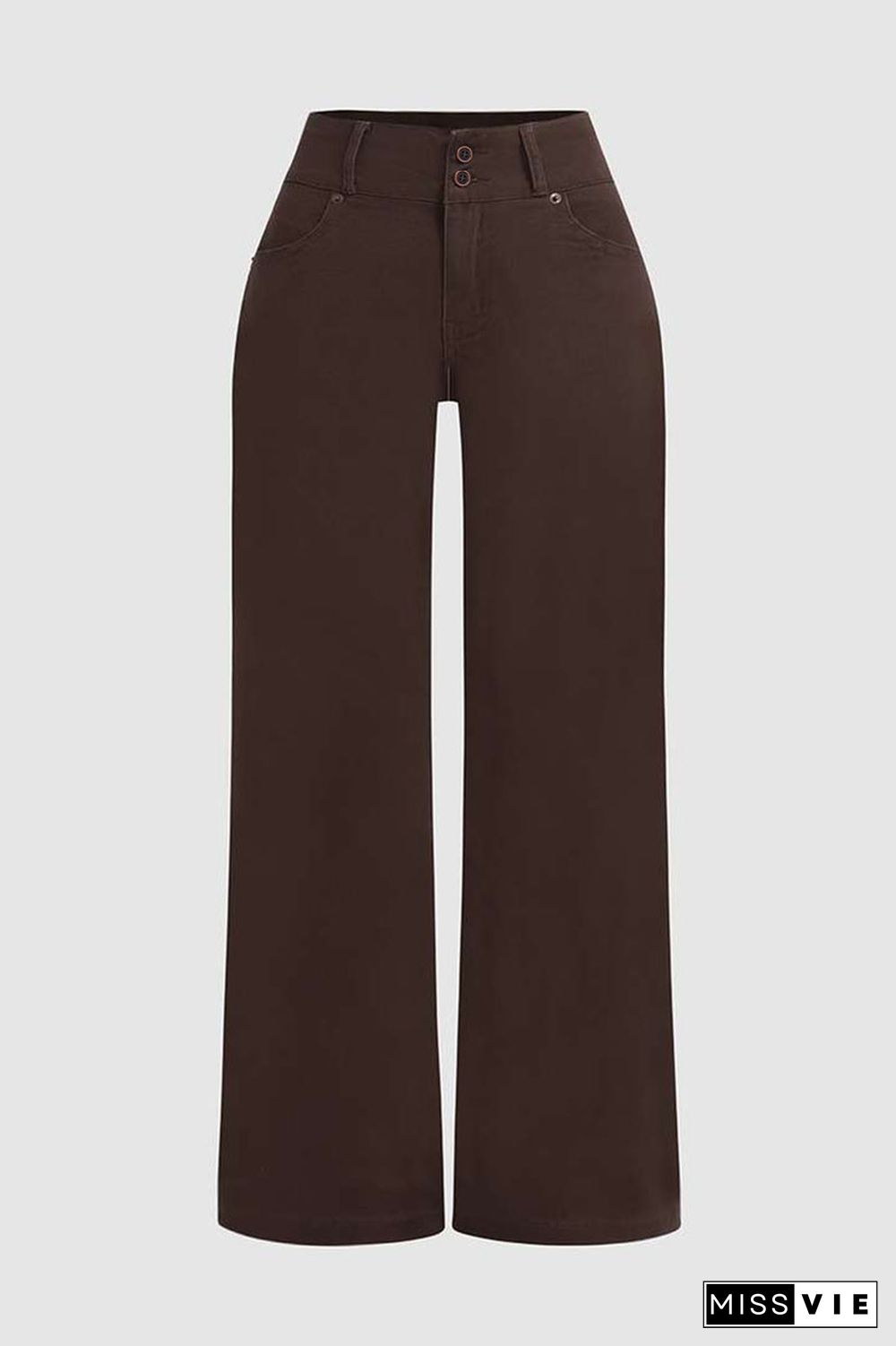 Solid Flap Pocket Button Detail Mid Rise Flare Pants