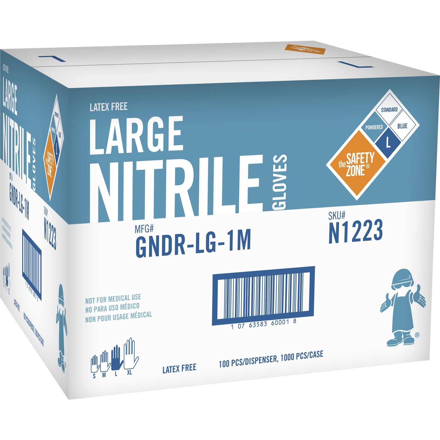 Powdered Blue Nitrile Gloves by The Safety Zone SZNGNDRLG1M