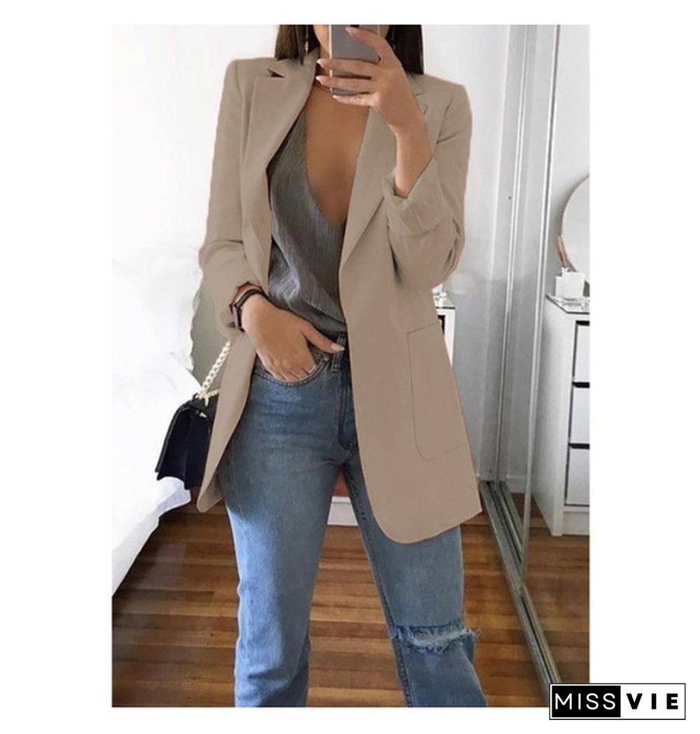 New Fashion Casual Women Slim Suit Retro Solid Color Suits Jacket Long Sleeve Blazers Office Tops Female Jacket Blazers Plus Size S-5Xl