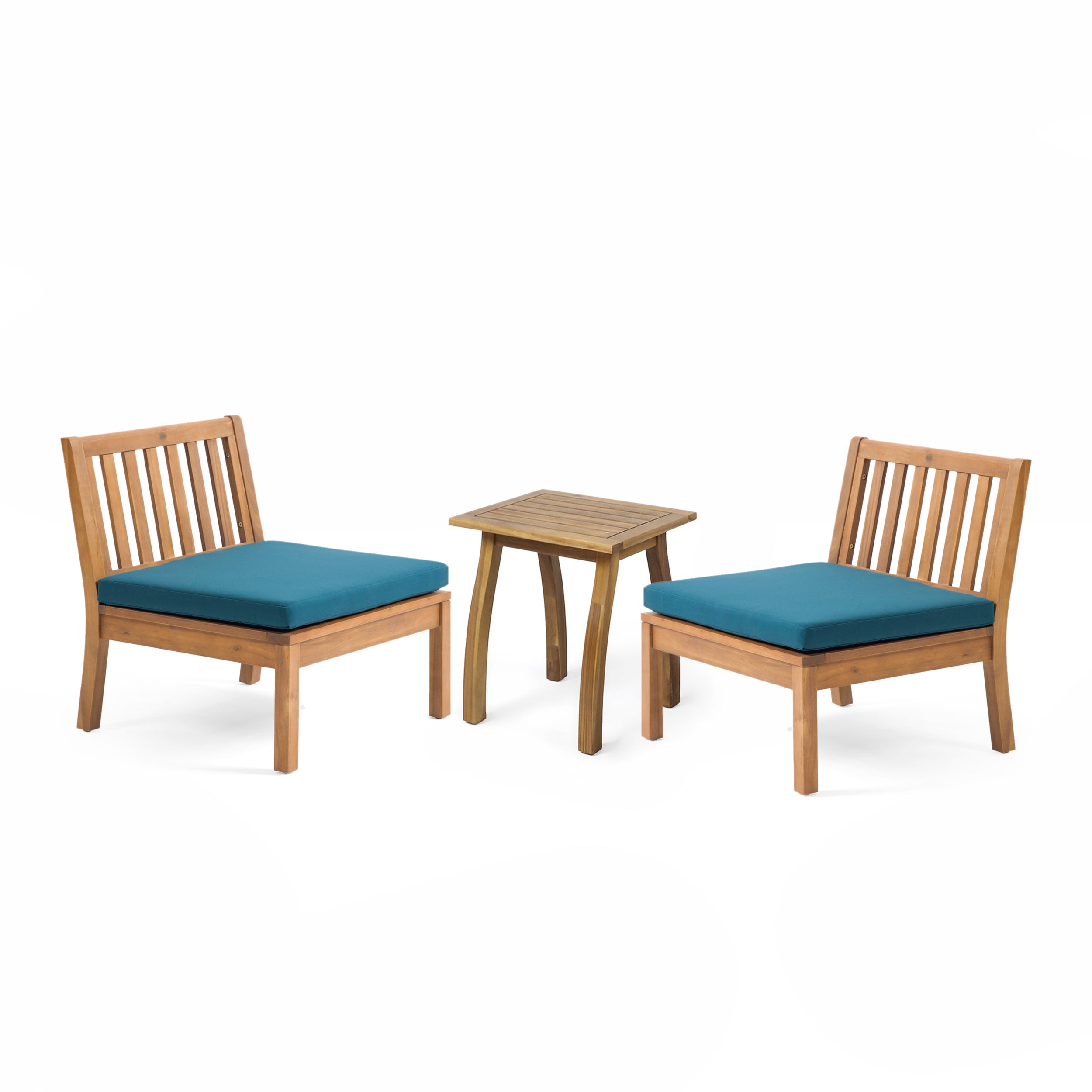 Yadira Outdoor Acacia Wood Chat Set with Side Table