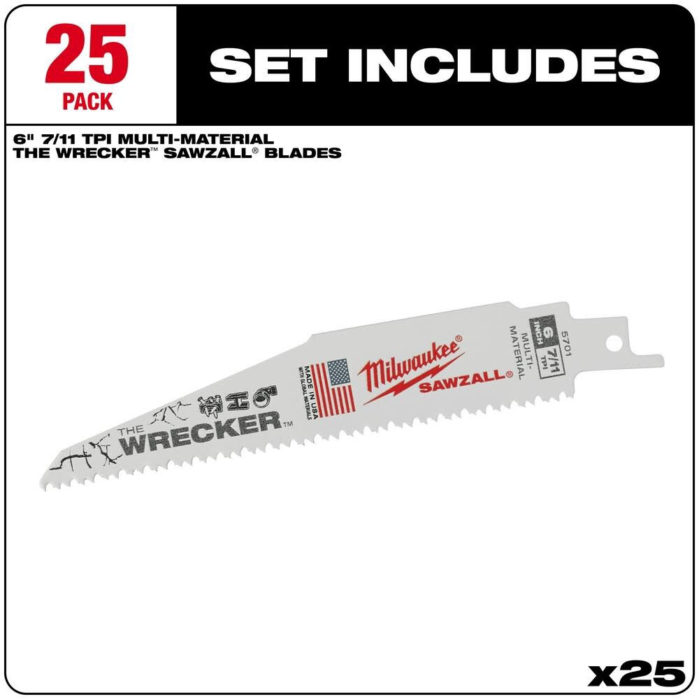 Milwaukee The Wrecker Multi-Material SAWZALL Blade 6 in. 7/11TPI 25PK 48-00-8701 from Milwaukee