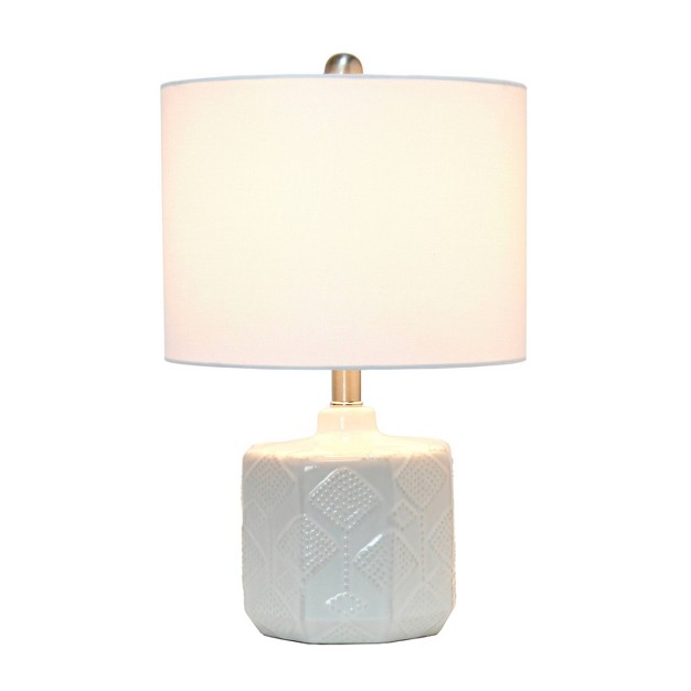 Contemporary Bohemian Ceramic Eyelet Pattern Floral Textured Bedside Table Lamp With Fabric Shade Off white Lalia Home