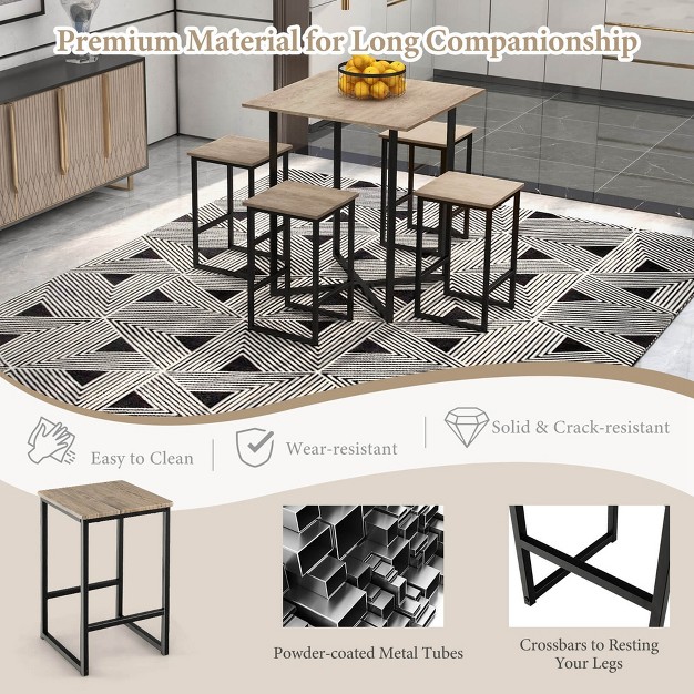 Costway 5 piece Dining Table Set Kitchen Square Square Space saving Table Set With Stools