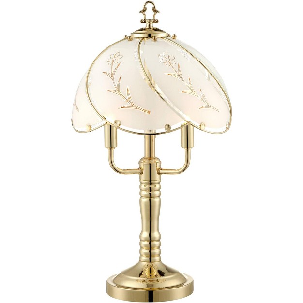 High Polished Brass Touch On Off Floral Glass Shade For Bedroom Living Room Bedside Office