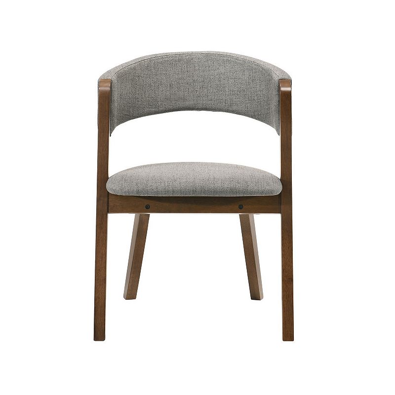 Fabric Upholstered Round Back Wood Dining Chair， Set of 2， Brown and Gray