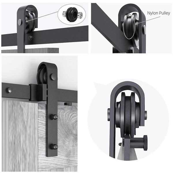 SmileMart Flat-tip Design Black Steel Single-door 6.6 ft Sliding Track Barn Door Hanging Hardware Kit， Set of Two Kits