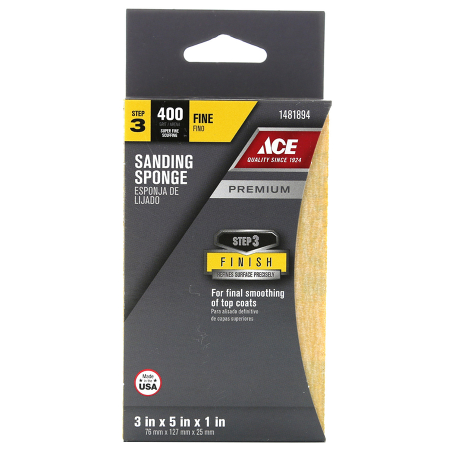 Ace 5 in. L X 3 in. W X 1 in. 400 Grit Super Fine Sanding Sponge