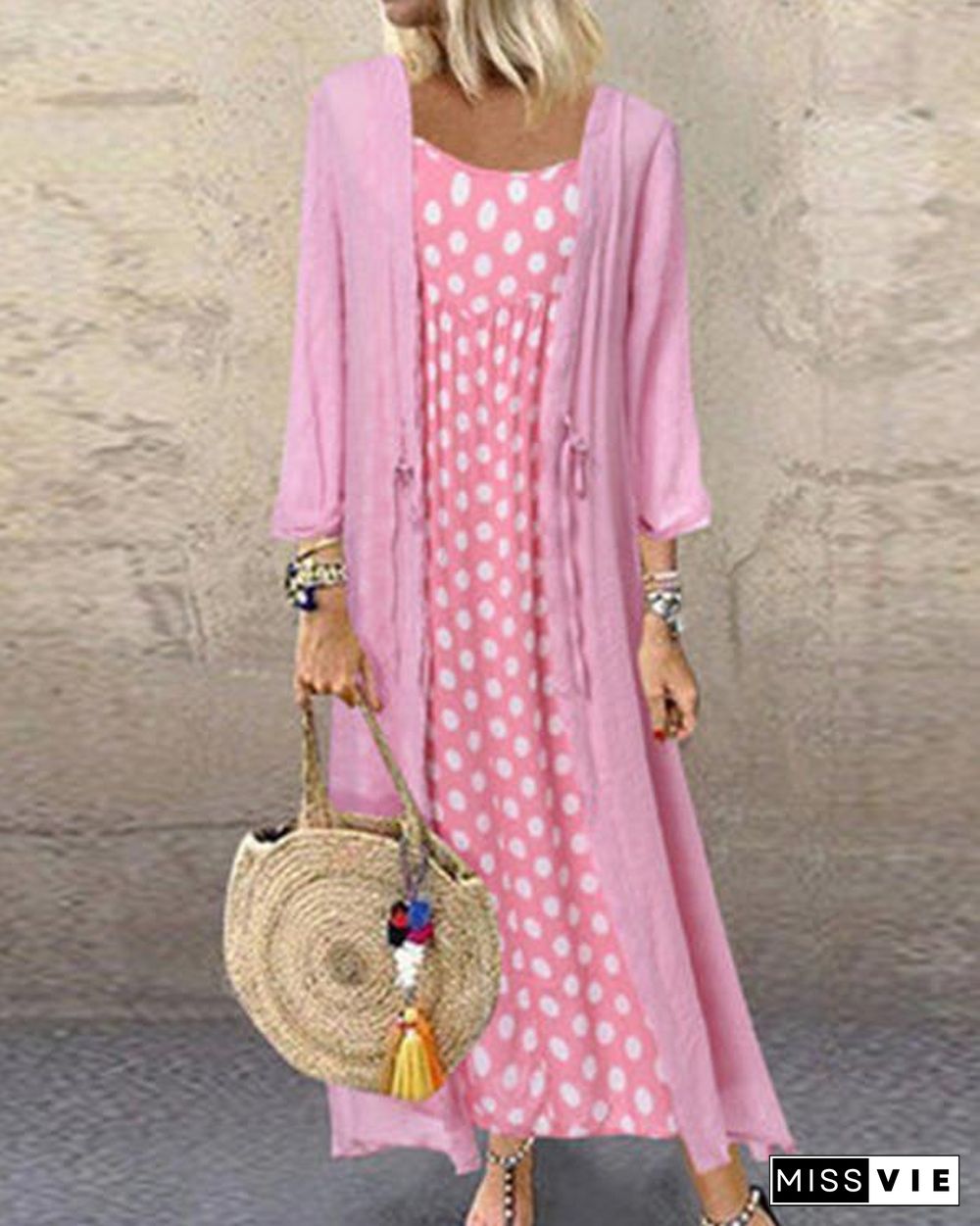 Polka Dot Crew Neck Holiday Daily Fashion Maxi Dresses