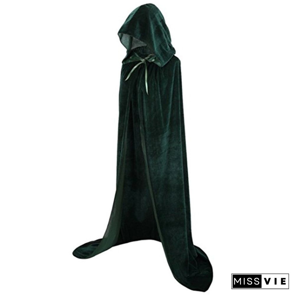 Women Gothic Hooded Velvet Cloak Robe Medieval Witchcraft Cape Halloween Cosplay Costume Masquerade Party Fancy Dress Carnival S-XL