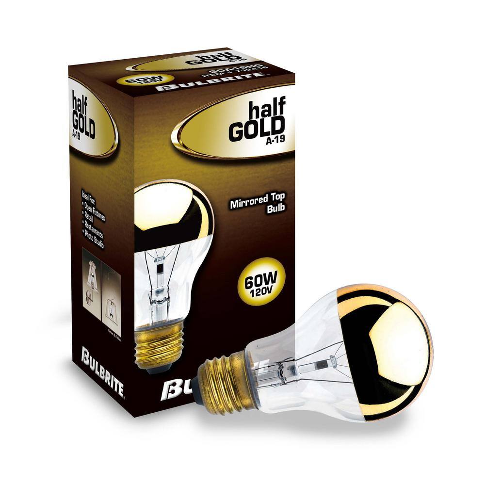 Bulbrite 60-Watt A19 Incandescent Light Bulb Medium Base (E26) Half Gold 2700K (6-Pack) 862027