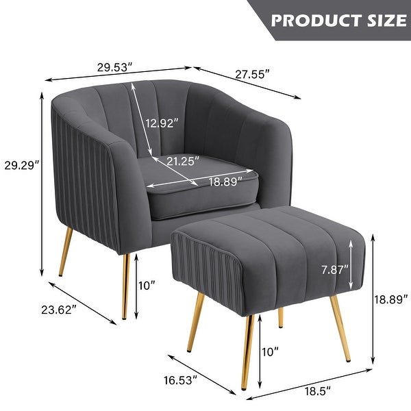 Modern Velvet Barrel Arm Accent Chair with Ottoman