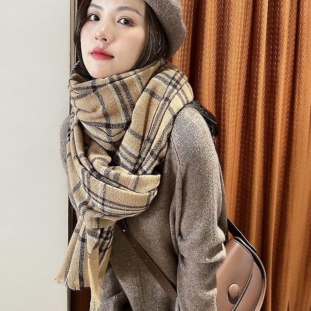 Women's Fashion Scarves With Cute Grid Breathable Imitation Cashmere Design For Cold Weather Outdoor Skiing And Cycling