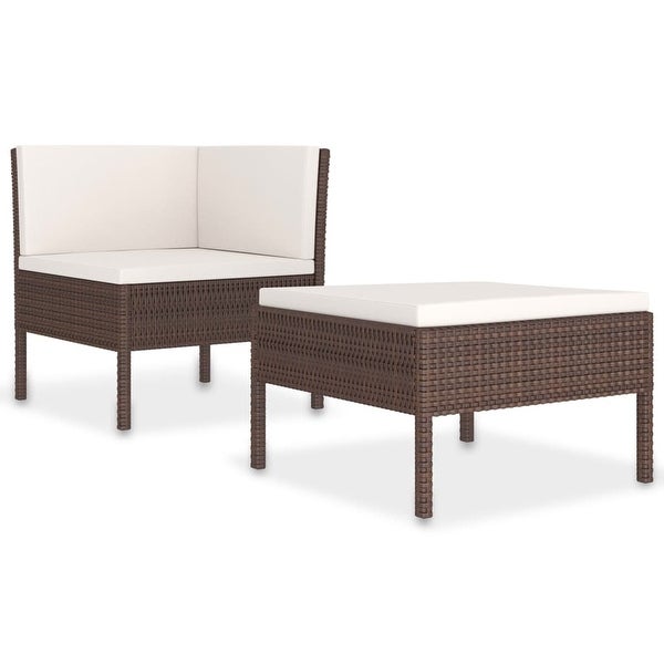 2 Piece Patio Lounge Set with Cushions Poly Rattan Brown - Overstock - 36363693