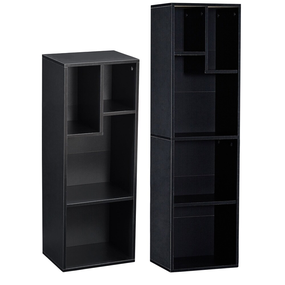 VECELO 3 Tier Bookcase and 4 Tier Bookcase set  Modern   Contemporary Wooden Bookshelf sets(set of 2)