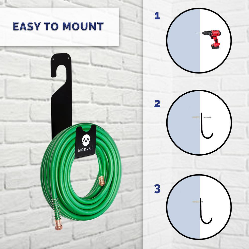 Morvat Wall Mount Holds Up to 150 ft. Hose Premium Metal Garden Hose Hook Holder MOR-HOSEHANGER-1-A