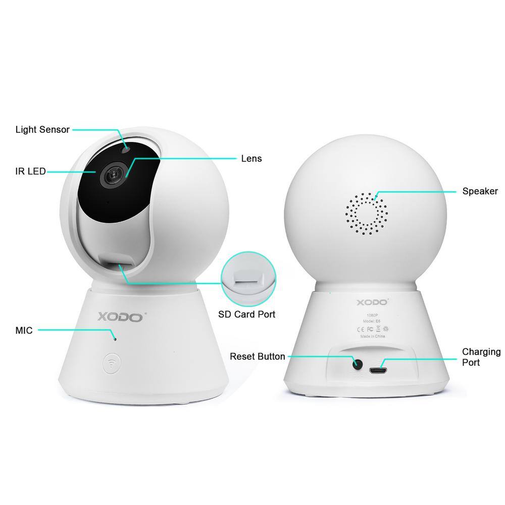 Xodo Smart Home Wireless Wi-Fi Security Camera for DogPetNanny 1080p HD Baby Monitor Color Night Vision Sound Detection E6