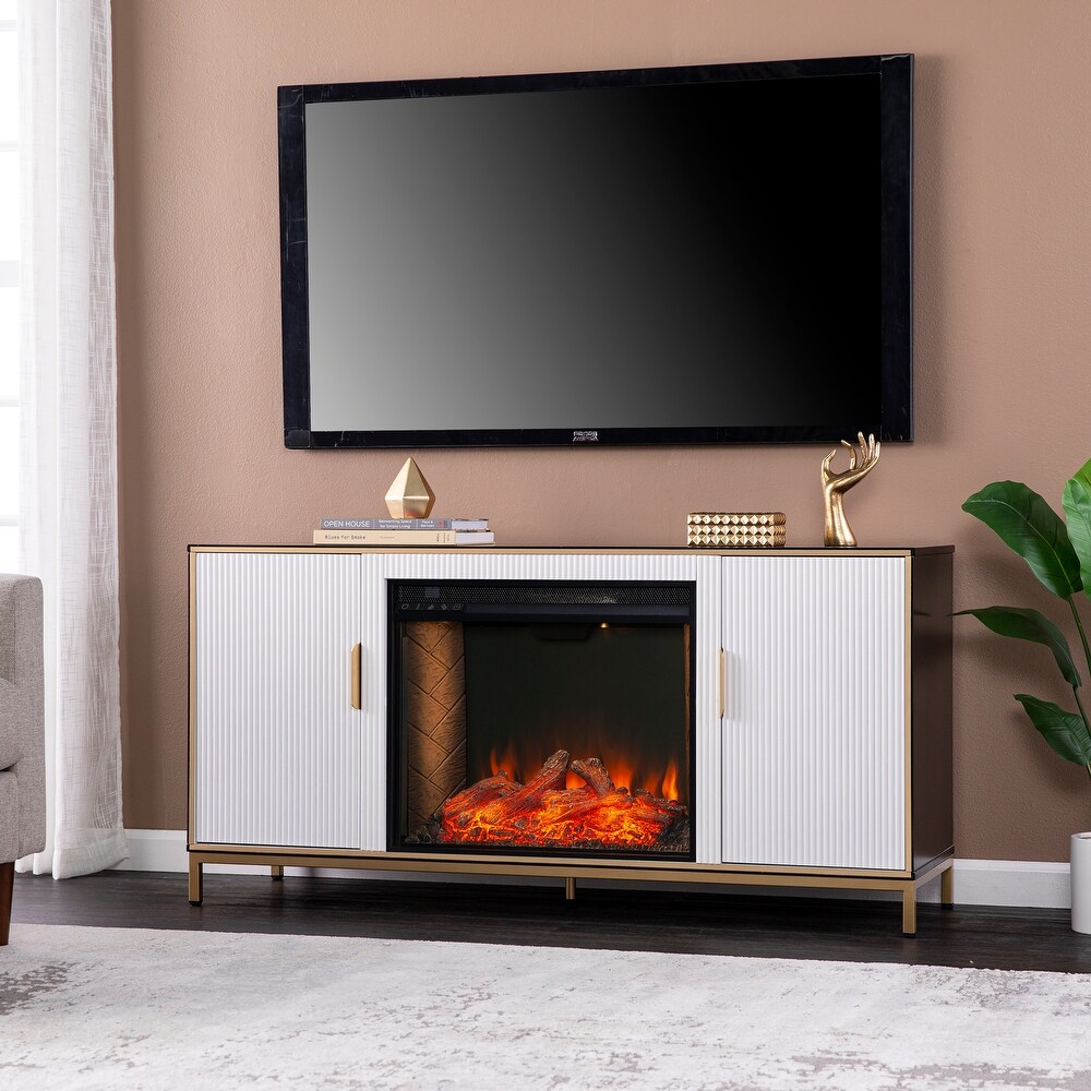 SEI Furniture Daltaire Contemporary Media TV Stand with Electric Fireplace Insert and Storage