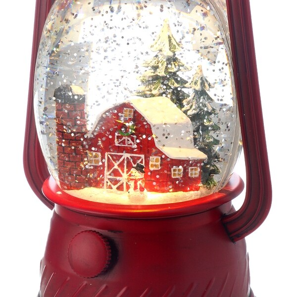 8 LED Battery Operated Timer Country Barn Lantern Water Globe Usb