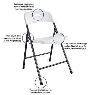 COSCO Solid Resin Plastic Folding Chair IndoorOutdoor Double Braced White 4-Pack 14833WSP4E