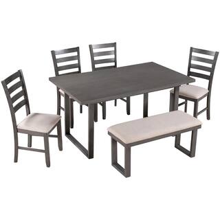 Harper  Bright Designs 6-Piece Rrectangle Wood Top Gray Dining Table Set with 4 Chairs and Bench XW009AAE