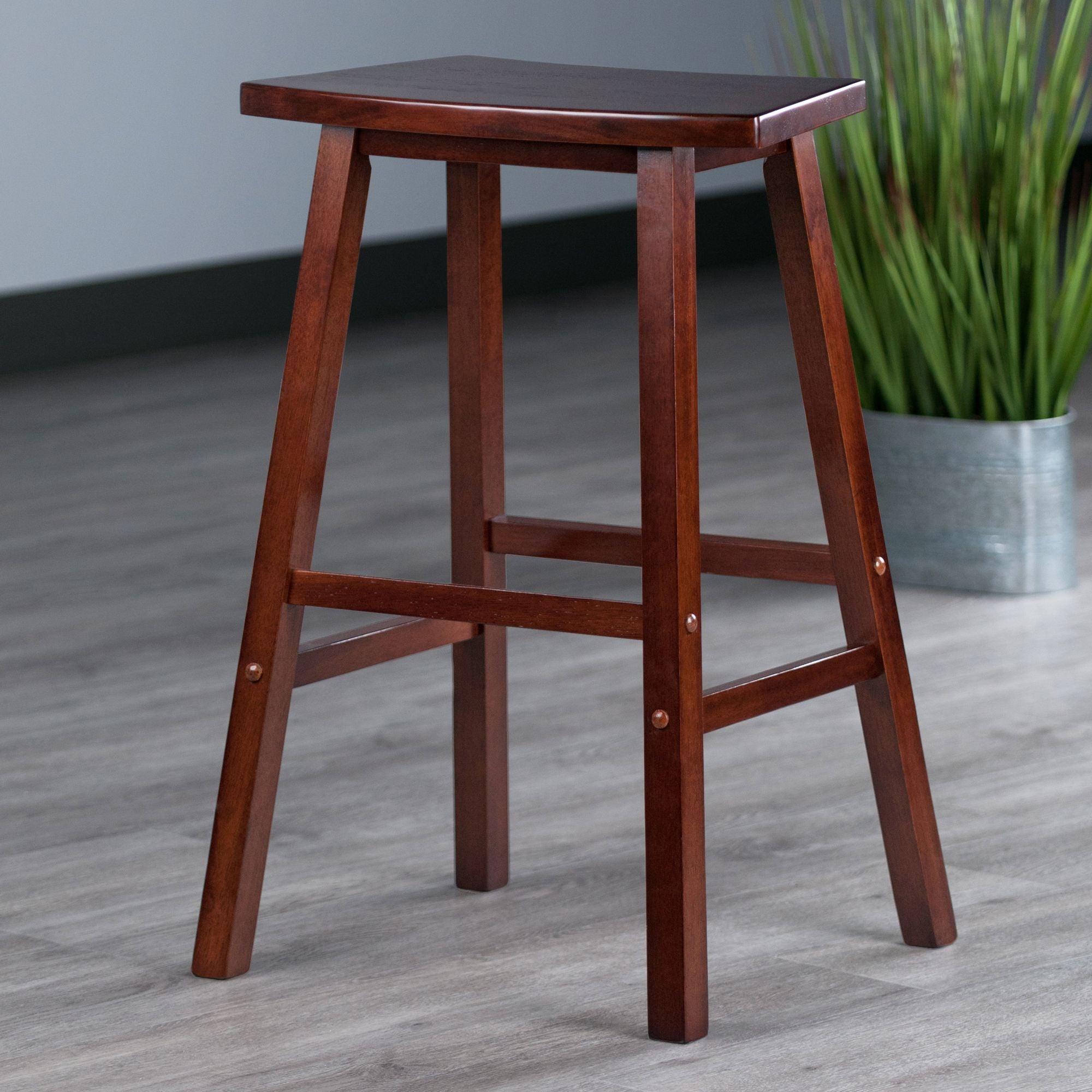 28.5 Walnut Brown Fan Shaped Bar Stool with Crossbar Footrests