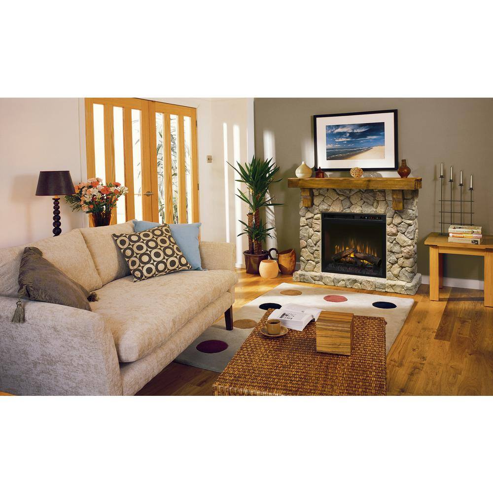 Dimplex Fieldstone 55 in. Freestanding Mantel with 28 in. Electric Fireplace with Logs in Natural GDS28L8-904ST