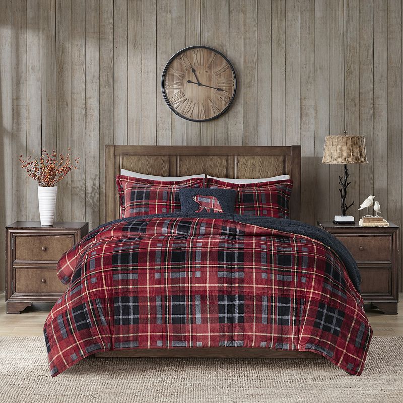 Woolrich Alton Plush to Sherpa Fleece Down Alternative Comforter Set with Throw Pillow