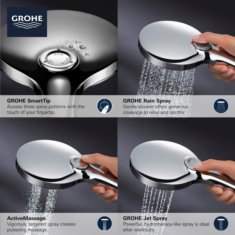 GROHE Rainshower Smartactive 3-Spray with 1.75 GPM 5 in. Wall Mount Handheld Shower Head in StarLight Chrome 26545000