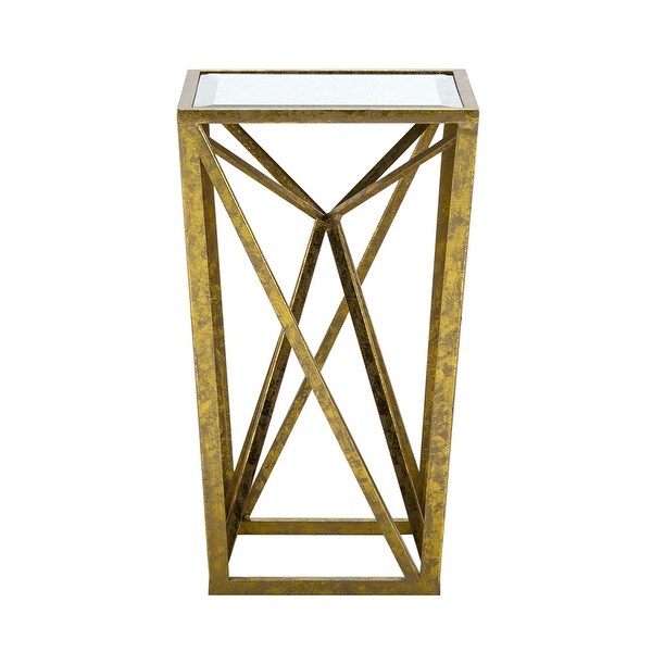 Angular Metal Accent Table with Tempered Glass Top