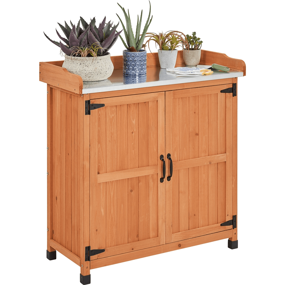 Yaheetech Outdoor Garden Potting Bench Table with Cabinet, Brown