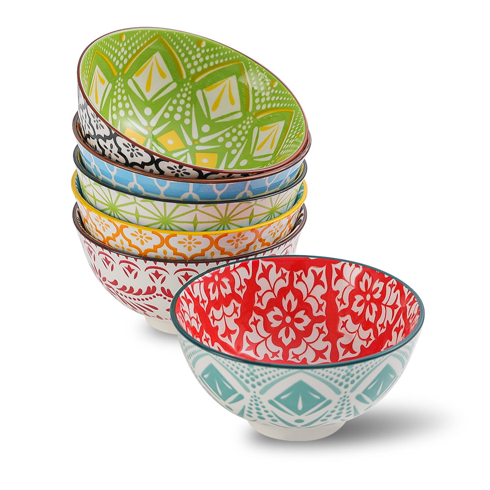 AHX 10-oz Porcelain Dessert Bowls Cereal Bowl，4.75 inch Colorful Small Bowls，Round Ceramic Bowl Set of 6