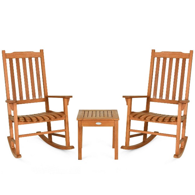 Costway 3 Pcs Eucalyptus Rocking Chair Set W Coffee Table 2 Wood Conversation Chairs