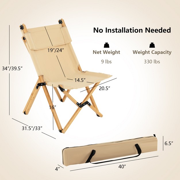 Tangkula 1pc 2pcs Folding Camping Chair Bamboo Wood Beach Chair With Breathable Canvas 2 level Adjustable Backrest Portable Folding Chair With Carrying Bag