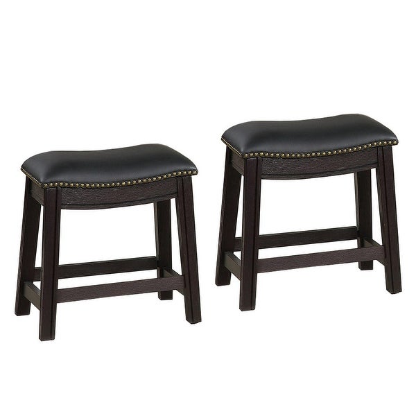 Curved Leatherette Stool with Nailhead Trim， Set of 2 - 18 H x 13.8 W x 18 L Inches