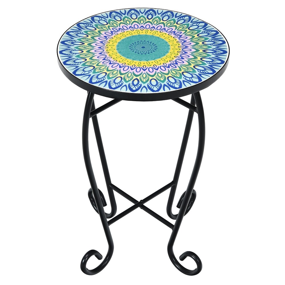 Outdoor Side Table Mosaic Patio Table Accent Round Table