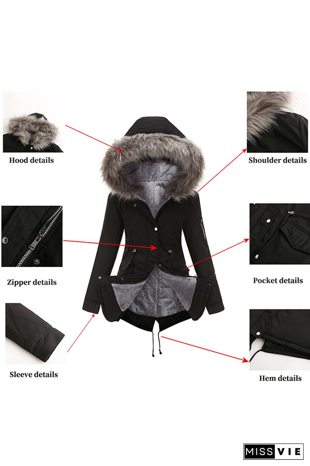 Winter Padded Cotton Jacket Fur Collar Zipper Hooded Coat Wholesale