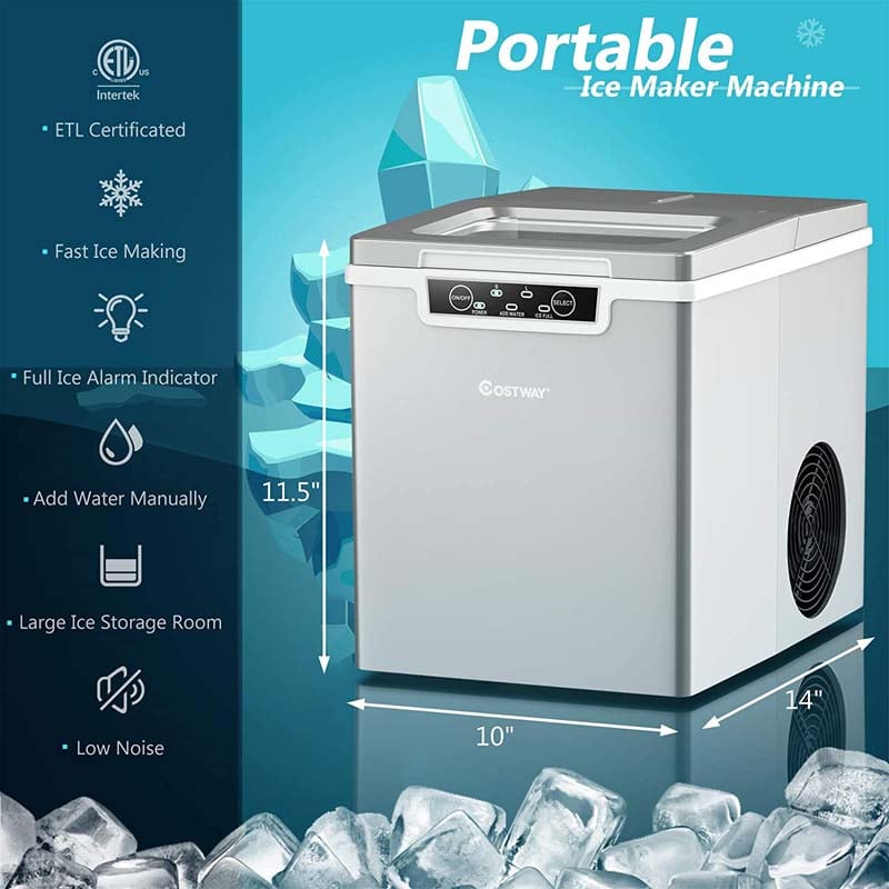 26LBS/24H Portable Ice Maker Countertop Ice Making Machine with Ice Scoop & Removable Basket