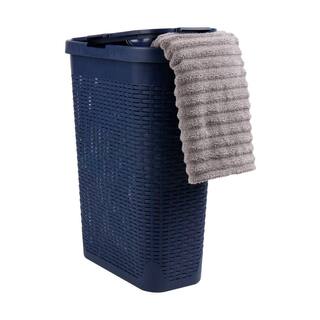 Mind Reader Basket Collection Slim Laundry Hamper 40 Liter (15kg33lbs) Capacity Attached Hinged Lid Navy 40HAMP-NVY