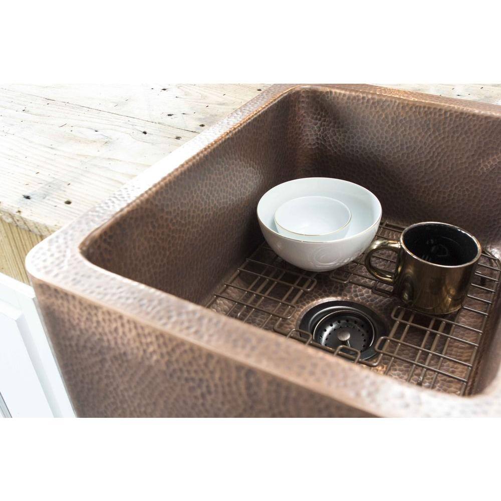 SINKOLOGY Adams 33 in. Farmhouse Double Bowl 16 Gauge Antique Copper Kitchen Sink K2A-1005ND