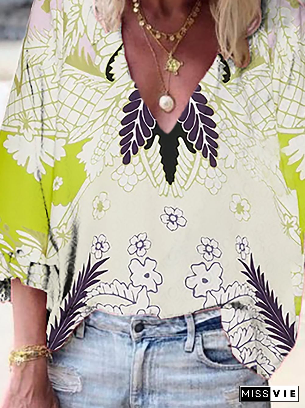 Plus size Printed Boho Shirts & Tops