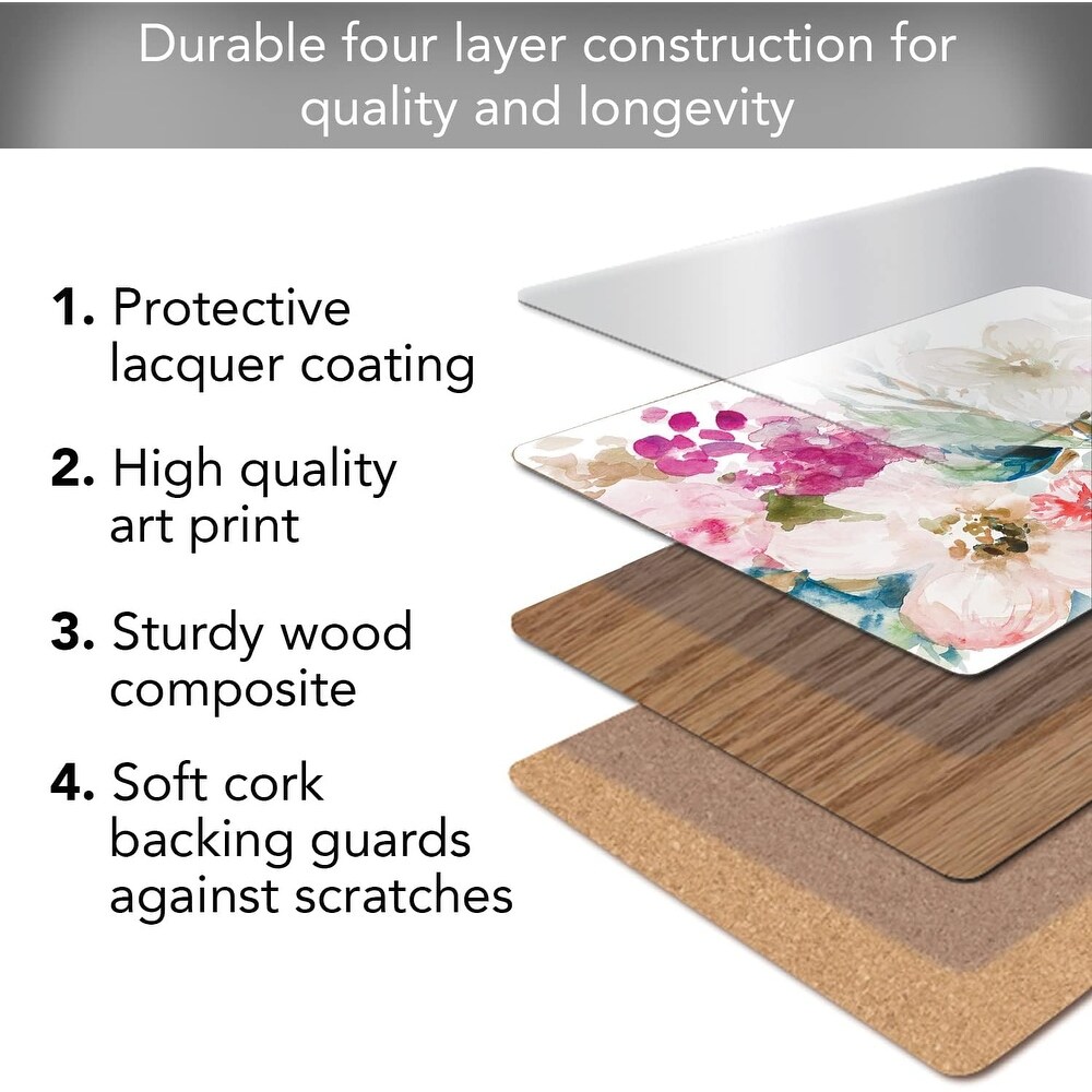 Fragrant Spring Premium Decorative Hardboard Cork Back Placemats 4 Pack Manufactured in The USA Elegant Heat Tolerant