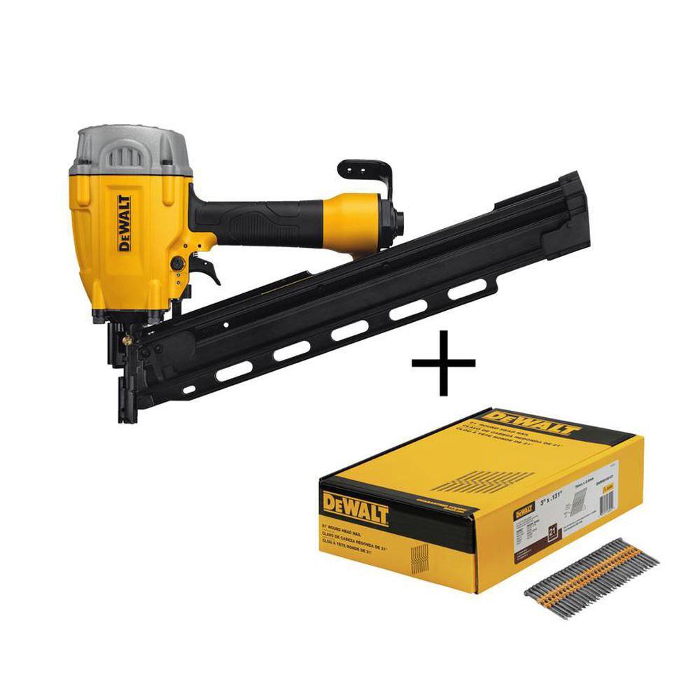 DW Pneumatic 21-Degree Collated Framing Nailer and 3 in. x 0.131 in. Metal Framing Nails (2000 Pack) DWF83PLW10D131