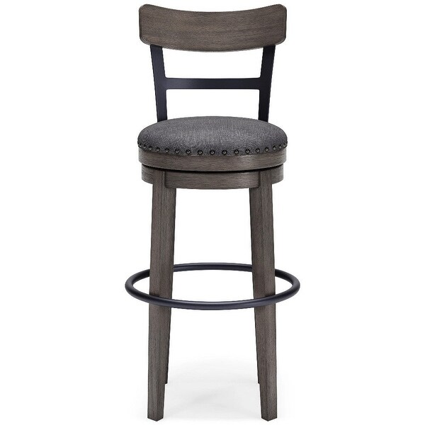 Swivel Barstool with Nailhead Trim and Curved Panel Back， Tall， Gray - 20.38 L x 19.25 W x 43.38 H