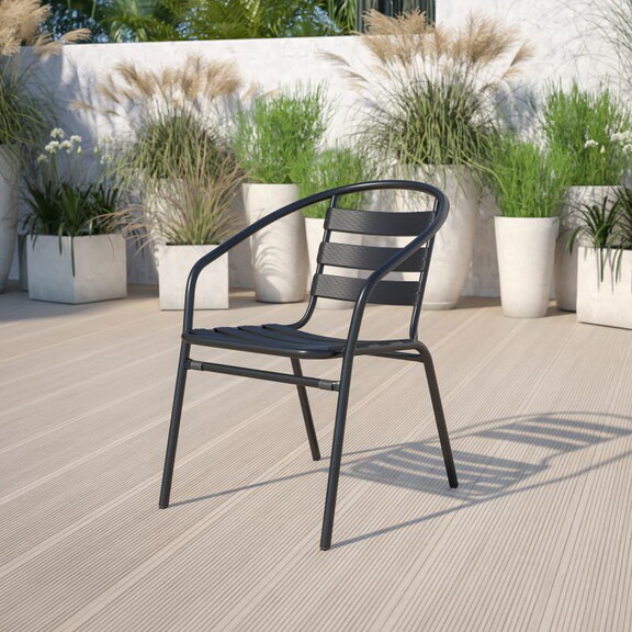 Lila Black Metal Restaurant Stack Chair with Alumi...